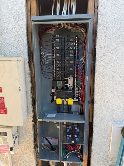Interior of a new residential electrical panel with every branch circuit neatly landed on the bus